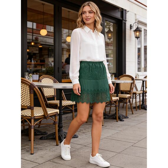 Girstunm Women's Shirt Extender for Women Adjustable Layered Fake Top Lower Sweep Shirt Half Length Mini Skirt for Girls Grün Lace L