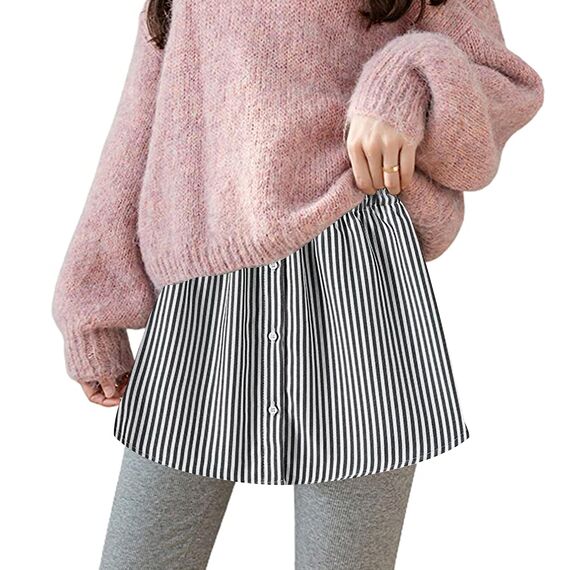 Girstunm Women's Shirt Extender for Women 2Pcs Adjustable Layered Fake Top Lower Sweep Shirt Half Length Mini Skirt for Girls BlackStripe und Weiß 2XL