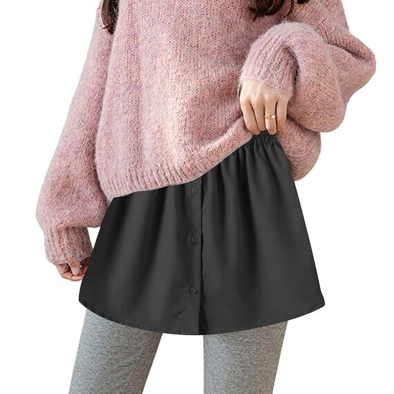 Girstunm Women's Shirt Extender for Women 2Pcs Adjustable Layered Fake Top Lower Sweep Shirt Half Length Mini Skirt for Girls Schwarz L