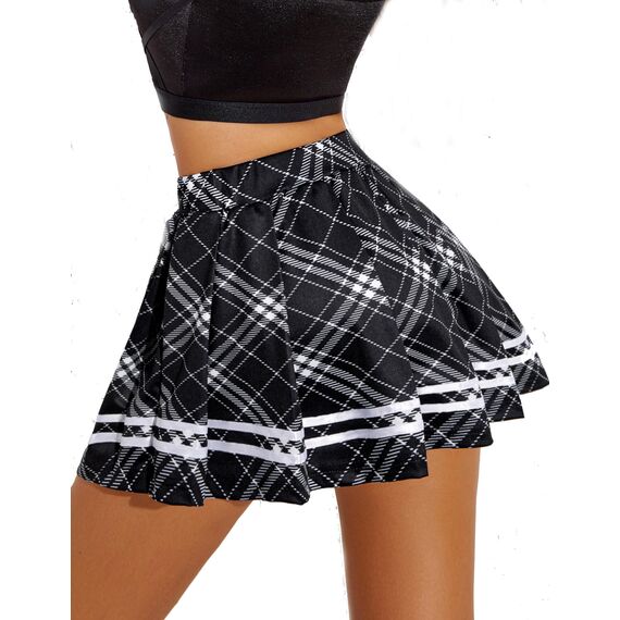Avidlove Damen Kurz Rock Karneval Kostüm Sexy Skirt Basic Faltenrock Kariert Kleid Rave Outfit Hohe Taille Plisseerock Tennis Sportrock Party Minirock Elastisch Schule A-Linie Schwarz-Weiß-Plaid M