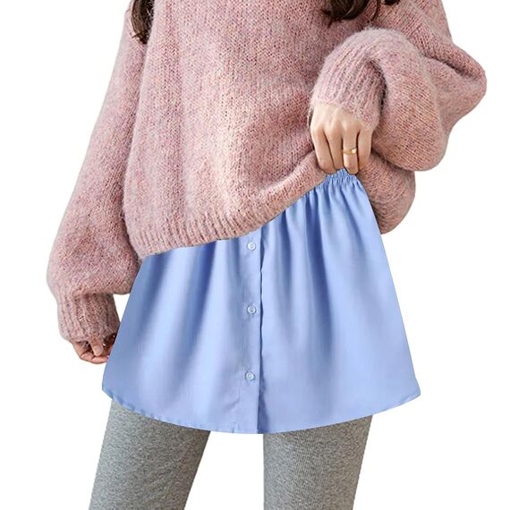 Girstunm Women's Shirt Extender for Women 2Pcs Adjustable Layered Fake Top Lower Sweep Shirt Half Length Mini Skirt for Girls Blau und Weiß XL