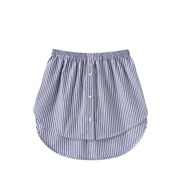 Girstunm Women's Shirt Extender for Women Adjustable Layered Fake Top Lower Sweep Shirt Half Length Mini Skirt for Girls Blau Stripe XL