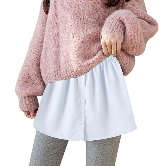 Girstunm Women's Shirt Extender for Women 2Pcs Adjustable Layered Fake Top Lower Sweep Shirt Half Length Mini Skirt for Girls Weiß 2XL