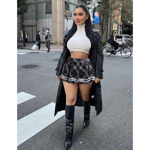 Avidlove Damen Kurz Rock Karneval Kostüm Sexy Skirt Basic Faltenrock Kariert Kleid Rave Outfit Hohe Taille Plisseerock Tennis Sportrock Party Minirock Elastisch Schule A-Linie Schwarz-Weiß-Plaid L