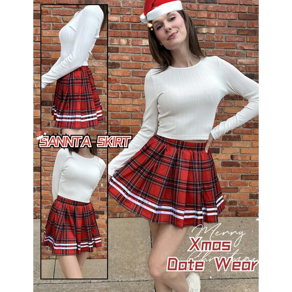 Avidlove Damen Kurz Rock Karneval Kostüm Sexy Skirt Basic Faltenrock Kariert Kleid Rave Outfit Hohe Taille Plisseerock Tennis Sportrock Party Minirock Elastisch Schule A-Linie Schwarz-Rot-Plaid M