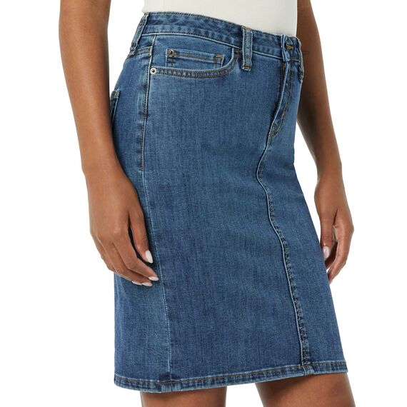 Amazon Essentials Damen Klassischer 5-Taschen-Jeansrock mit Stretchanteil, 60,3cm Länge (Erhältlich in Übergröße), Mittlere Waschung, 66 Große Größe