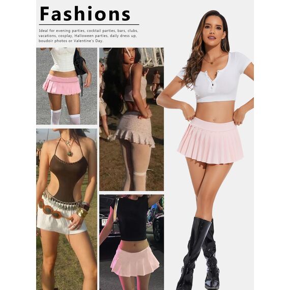 Eisnnu Minirock Damen Elastische Taille Solide Super Kurz Faltenrock Schwarzer Rock Rocklänge 25CM für Cosplay,Club,Halloween Party