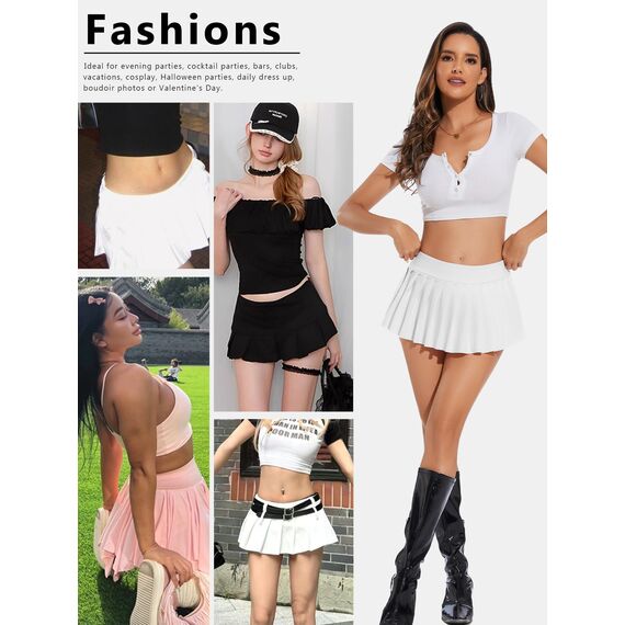 Eisnnu Minirock Damen Elastische Taille Solide Super Kurz Faltenrock Schwarzer Rock Rocklänge 25CM für Cosplay,Club,Halloween Party