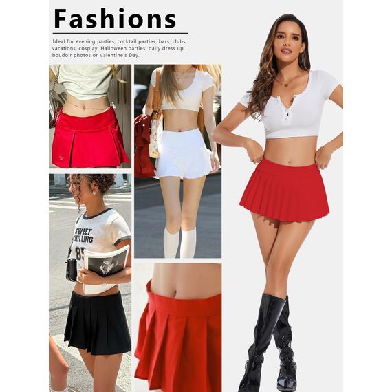 Eisnnu Minirock Damen Elastische Taille Solide Super Kurz Faltenrock Schwarzer Rock Rocklänge 25CM für Cosplay,Club,Halloween Party