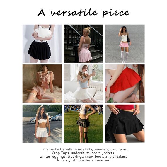 Eisnnu Minirock Damen Elastische Taille Solide Super Kurz Faltenrock Schwarzer Rock Rocklänge 25CM für Cosplay,Club,Halloween Party