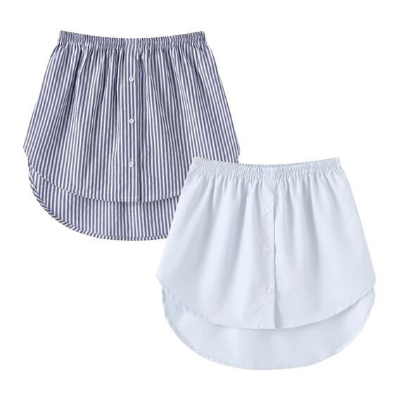 Girstunm Women's Shirt Extender for Women 2Pcs Adjustable Layered Fake Top Lower Sweep Shirt Half Length Mini Skirt for Girls BlueStripe und Weiß 2XL