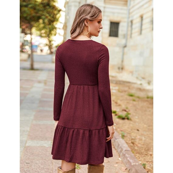 ZEAGOO Pulloverkleid Damen Herbst Elegant Rundhals Herbstkleider Casual Knielang A Linie Kleid Langarm Midi Kleider Weihnachten Weinrot M