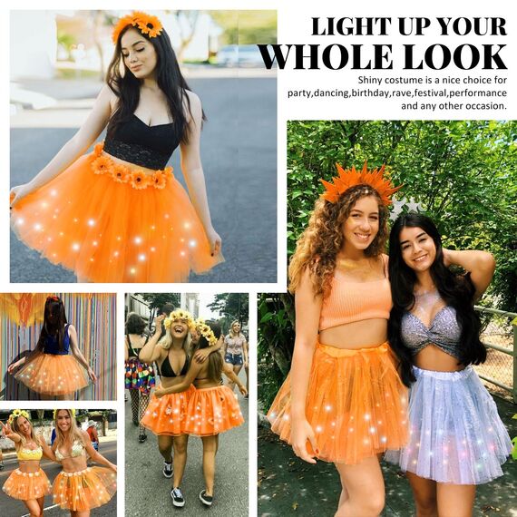 Kefiyis Tüllrock Damen LED Tütü Erwachsene Teenager Tutu Party Ballett Tanzen Fancy Dress Halloween Kostüm