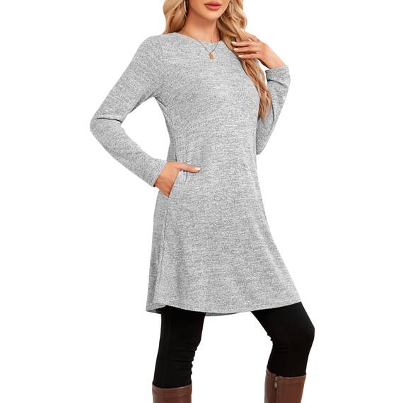 NARRAME Pullover-Kleider für Damen, Winter, langärmelig, Kausale Knöpfe, seitliches Pulloverkleid mit Taschen, XX-Large, Hellgrau