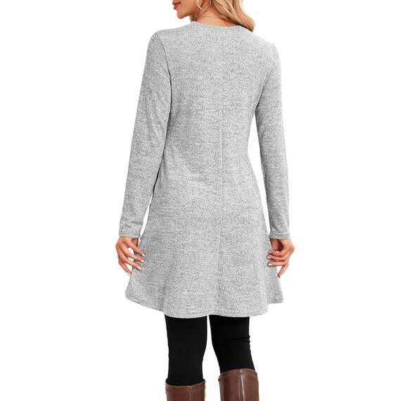 NARRAME Damen-Pullover-Kleider, Winter, langärmelig, lässig, Knöpfe, Seitenkleider für Damen, elegant, mit Taschen, klein, Hellgrau