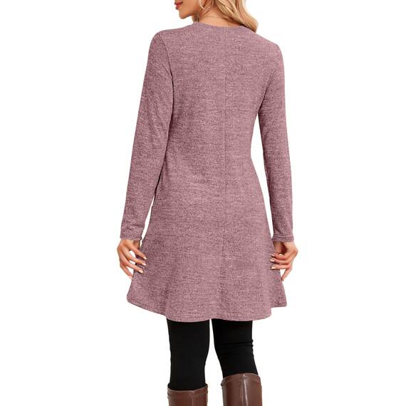 NARRAME Pulloverkleid für Damen, Frühling, Herbst, Lange Ärmel, lässige Knöpfe, seitliche Damenkleider mit Taschen, groß, Altrosa