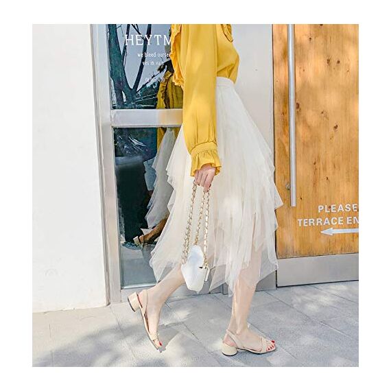 Damen Rock Tüll Unregelmäßig Unterrock Lagenrock Ballett Tutu Abschlussball Party Faltenkleid A-Linie Midirock High Waisted Rock (Aprikose, Einheitsgröße)