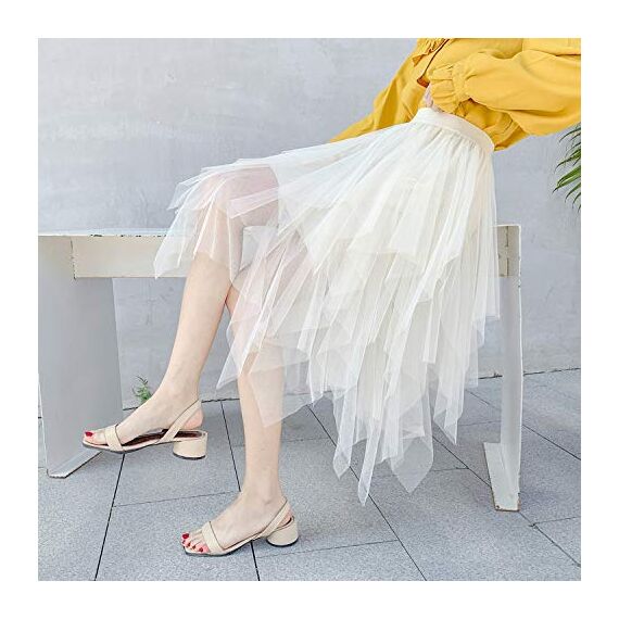 Damen Rock Tüll Unregelmäßig Unterrock Lagenrock Ballett Tutu Abschlussball Party Faltenkleid A-Linie Midirock High Waisted Rock (Aprikose, Einheitsgröße)