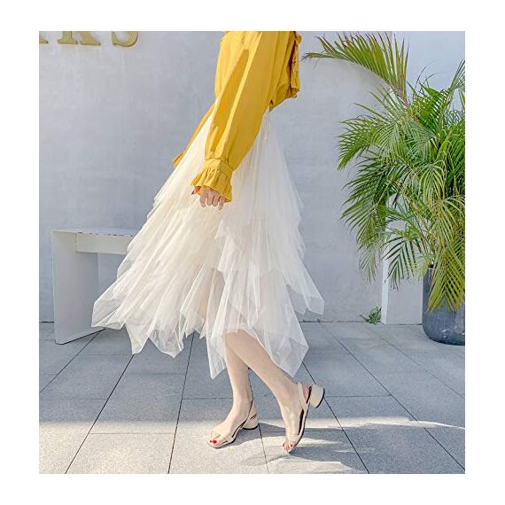 Damen Rock Tüll Unregelmäßig Unterrock Lagenrock Ballett Tutu Abschlussball Party Faltenkleid A-Linie Midirock High Waisted Rock (Aprikose, Einheitsgröße)