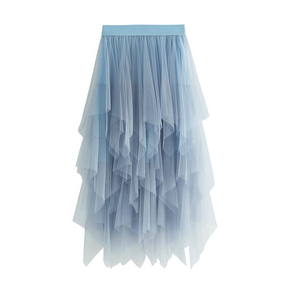 Damen Rock Tüll Unregelmäßig Unterrock Lagenrock Ballett Tutu Abschlussball Party Faltenkleid A-Linie Midirock High Waisted Rock (Blau, Einheitsgröße)