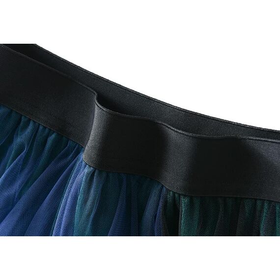 Damen Rock Tüll Unregelmäßig Unterrock Lagenrock Ballett Tutu Abschlussball Party Faltenkleid A-Linie Midirock High Waisted Rock (Grün Blau, Einheitsgröße)