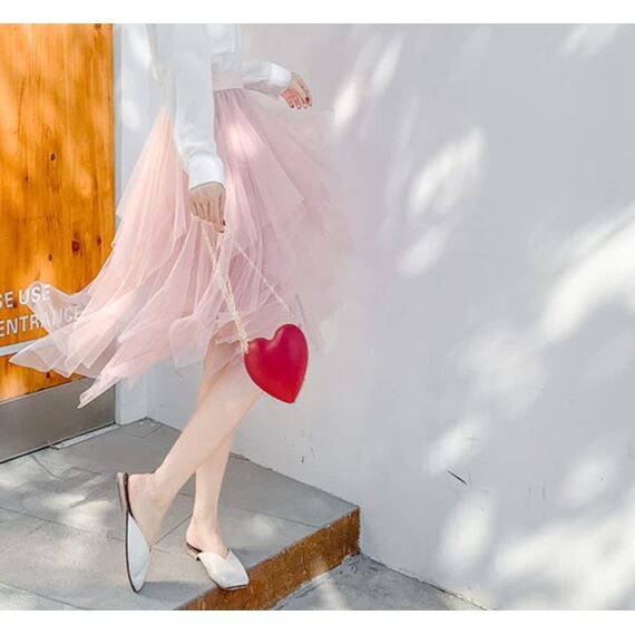 Damen Rock Tüll Unregelmäßig Unterrock Lagenrock Ballett Tutu Abschlussball Party Faltenkleid A-Linie Midirock High Waisted Rock (Rosa, Einheitsgröße)