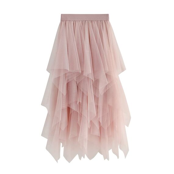 Damen Rock Tüll Unregelmäßig Unterrock Lagenrock Ballett Tutu Abschlussball Party Faltenkleid A-Linie Midirock High Waisted Rock (Rosa, Einheitsgröße)