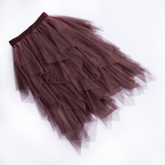 Damen Rock Tüll Unregelmäßig Unterrock Lagenrock Ballett Tutu Abschlussball Party Faltenkleid A-Linie Midirock High Waisted Rock (Braun, Einheitsgröße)