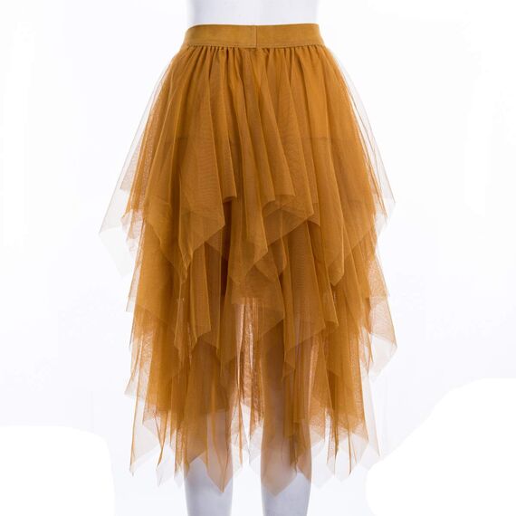 Damen Rock Tüll Unregelmäßig Unterrock Lagenrock Ballett Tutu Abschlussball Party Faltenkleid A-Linie Midirock High Waisted Rock (Ingwer Gelb, Einheitsgröße)