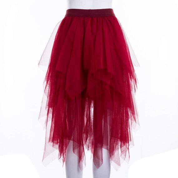Damen Rock Tüll Unregelmäßig Unterrock Lagenrock Ballett Tutu Abschlussball Party Faltenkleid A-Linie Midirock High Waisted Rock (Rot, Einheitsgröße)