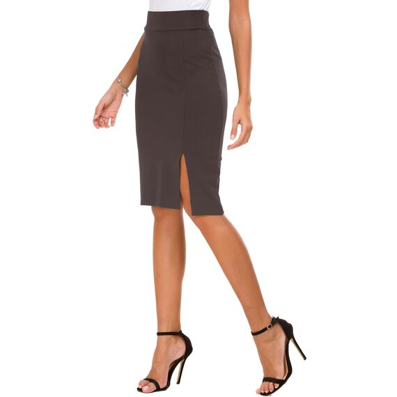 Damen Business Solide Hohe Taille Bleistiftrock Seitenschlitz Dehnbar Bodycon Midirock Knielang (XL, Braun)