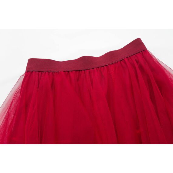 Damen Rock Tüll Unregelmäßig Unterrock Lagenrock Ballett Tutu Abschlussball Party Faltenkleid A-Linie Midirock High Waisted Rock (Rot, Einheitsgröße)