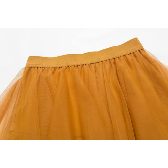 Damen Rock Tüll Unregelmäßig Unterrock Lagenrock Ballett Tutu Abschlussball Party Faltenkleid A-Linie Midirock High Waisted Rock (Ingwer Gelb, Einheitsgröße)