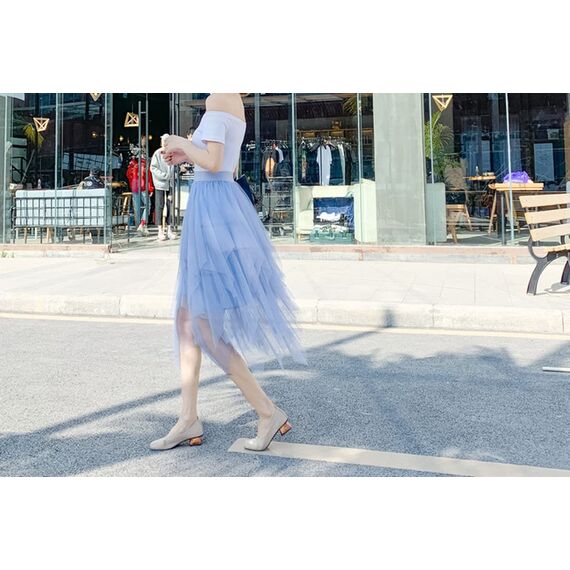 Damen Rock Tüll Unregelmäßig Unterrock Lagenrock Ballett Tutu Abschlussball Party Faltenkleid A-Linie Midirock High Waisted Rock (Blau, Einheitsgröße)