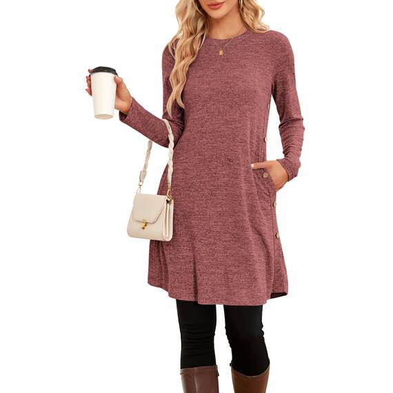NARRAME Pulloverkleid für Damen, Frühling, Herbst, Lange Ärmel, Kausale Knöpfe, seitliche Damenkleider mit Taschen, groß, rot, schwarz, kariert