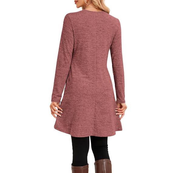 NARRAME Party-Pullover-Kleider für Damen, Frühling, Herbst, lässiges, seitliches Langarmkleid mit Knöpfen und Taschen, X-Large, Rot