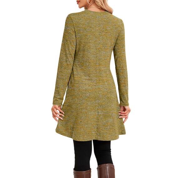 NARRAME Party-Pullover-Kleider für Damen, Frühling, Herbst, lässiges, seitliches Langarmkleid mit Knöpfen und Taschen, X-Large, Einfarbig Gelb