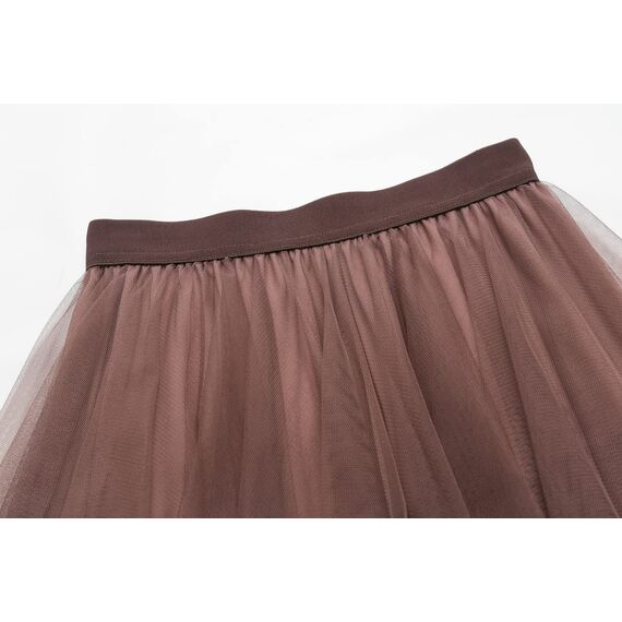 Damen Rock Tüll Unregelmäßig Unterrock Lagenrock Ballett Tutu Abschlussball Party Faltenkleid A-Linie Midirock High Waisted Rock (Braun, Einheitsgröße)