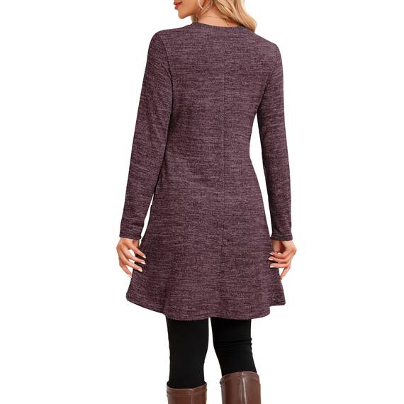 NARRAME Party-Pullover-Kleider für Damen, Frühling, Herbst, lässiges, seitliches Langarmkleid mit Knöpfen und Taschen, X-Large, Einfarbig Lila