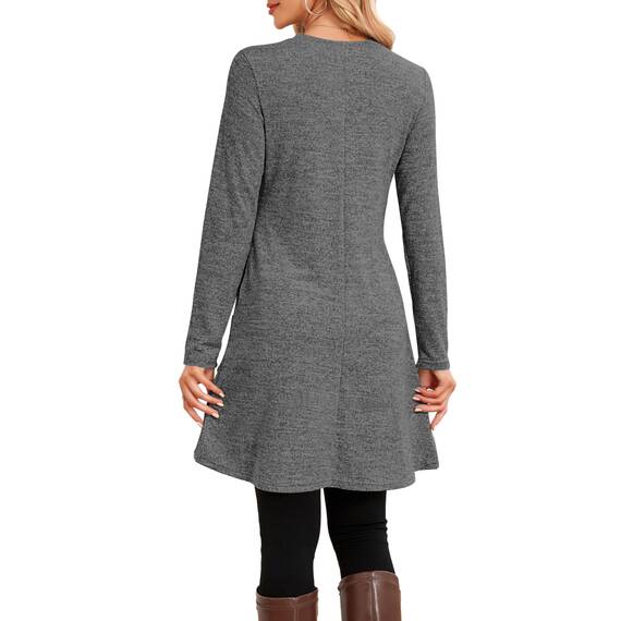 NARRAME Pulloverkleid für Damen, Frühling, Herbst, Lange Ärmel, lässige Knöpfe, seitliche Damenkleider mit Taschen, groß, Dunkelgrau