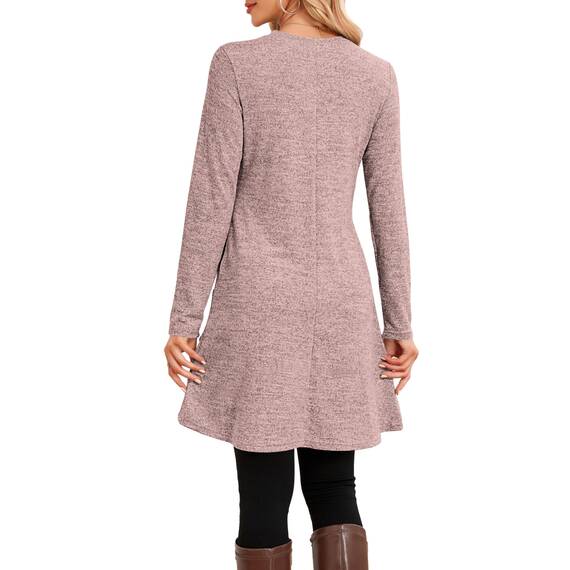 NARRAME Damen-Pullover-Kleider, Winter, langärmelig, lässig, Knöpfe, Seitenkleider für Damen, elegant, mit Taschen, klein, Rosa, Grau