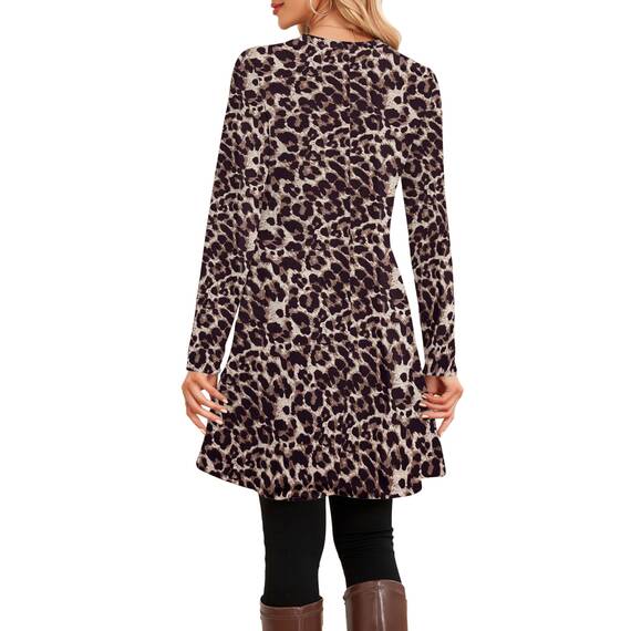 NARRAME Damen-Pullover-Kleider, Winter, langärmelig, Kausale Knöpfe, seitliche Kleider für Damen, elegant, mit Taschen, klein, Leopard