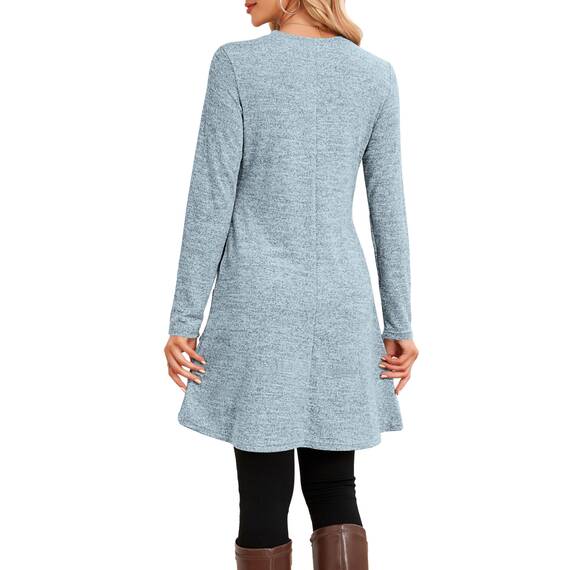 NARRAME Pullover-Kleider für Damen, Winter, langärmelig, Kausale Knöpfe, seitliches Pulloverkleid mit Taschen, XX-Large, Hellblau