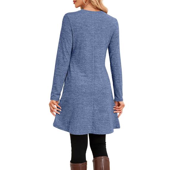 NARRAME Party-Pullover-Kleider für Damen, Frühling, Herbst, lässiges, seitliches Langarmkleid mit Knöpfen und Taschen, X-Large, Marineblau