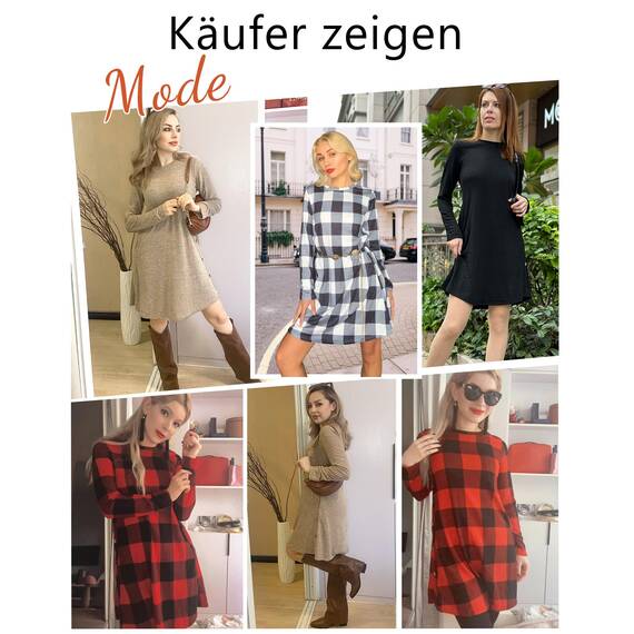 NARRAME Winter-Pullover-Kleider für Damen, Midi-Langarm, Kausale Knöpfe, seitliches Tunika-Kleid mit Taschen, mittleres Dunkelgrau
