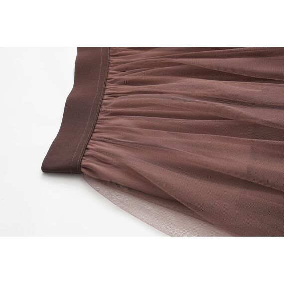 Damen Rock Tüll Unregelmäßig Unterrock Lagenrock Ballett Tutu Abschlussball Party Faltenkleid A-Linie Midirock High Waisted Rock (Braun, Einheitsgröße)