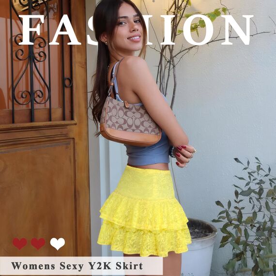 Neteson Minirock Damen Sexy Kurz Faltenrock mit Hose Mini Rock Sommer Spitze A-Linie Ruffle Skirt Y2k Plisseerock Rüschen Frauen Kurzer Röcke Fairycore Streetwear