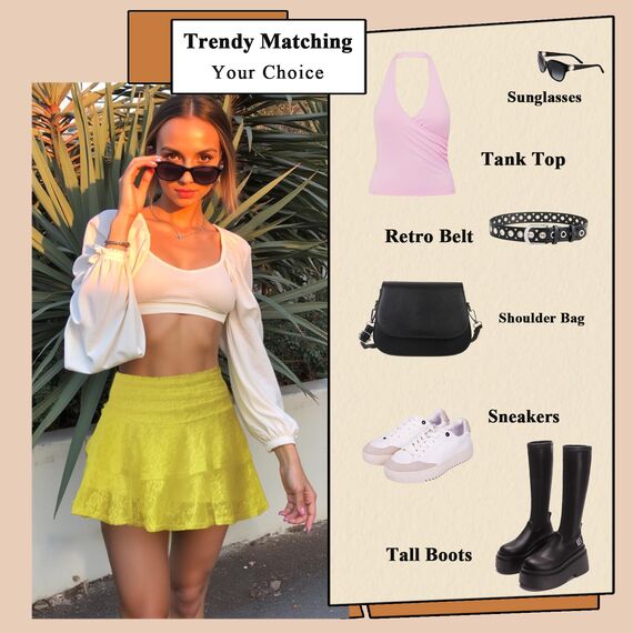 Neteson Minirock Damen Sexy Kurz Faltenrock mit Hose Mini Rock Sommer Spitze A-Linie Ruffle Skirt Y2k Plisseerock Rüschen Frauen Kurzer Röcke Fairycore Streetwear