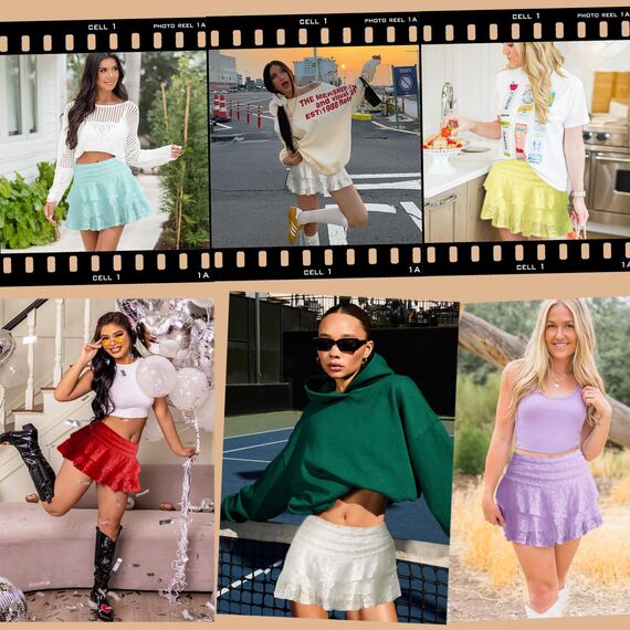 Neteson Minirock Damen Sexy Kurz Faltenrock mit Hose Mini Rock Sommer Spitze A-Linie Ruffle Skirt Y2k Plisseerock Rüschen Frauen Kurzer Röcke Fairycore Streetwear