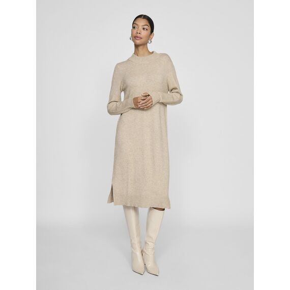 Vila Damen Viril Crew Neck L/S Midi Dress - Noos Kleid, Natural Melange, XL EU